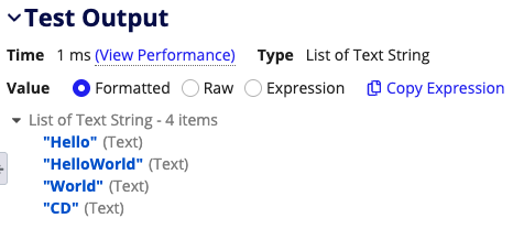 In Appian, write a expression to remove every "AB" from each string, wherever it appears Example: Input: {"ABHello", "HelloAB